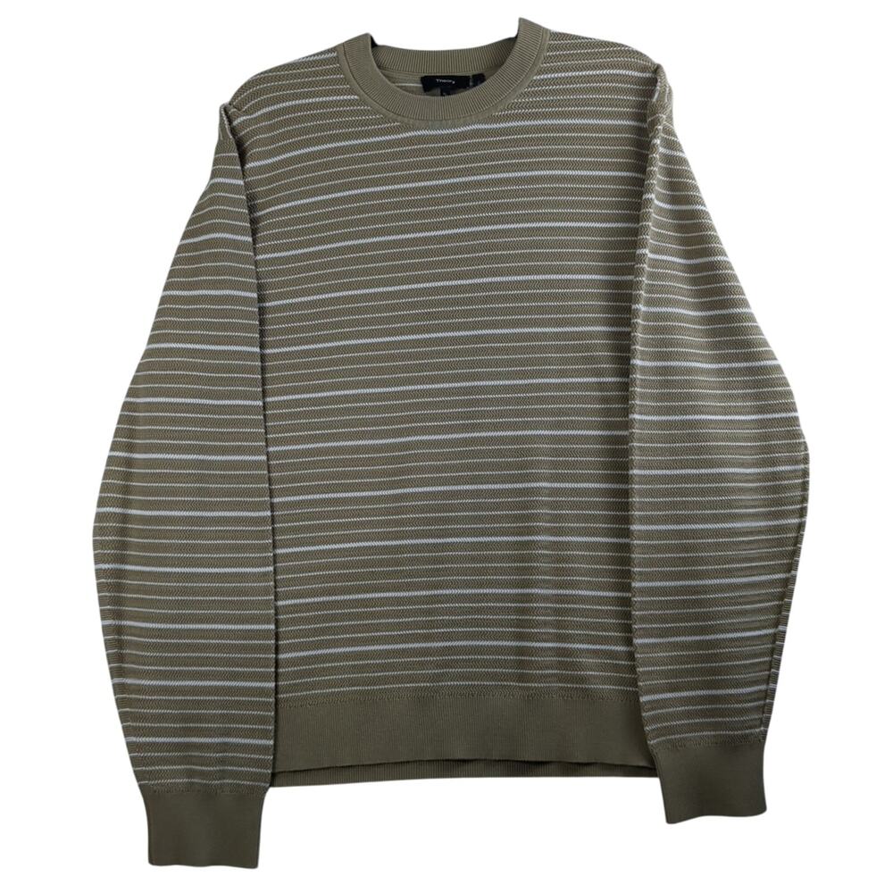 Theory‎ Mens XL Striped Crew Neck Sweater Long Sleeve Riland Beige Stone
